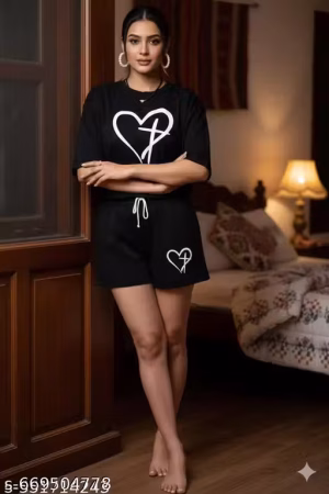 Rakshit night suit black colour print heart print