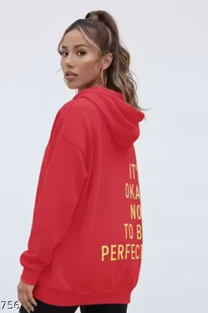 Rakshit quality hoddies on best price print it's okay not to be perfect colour red.